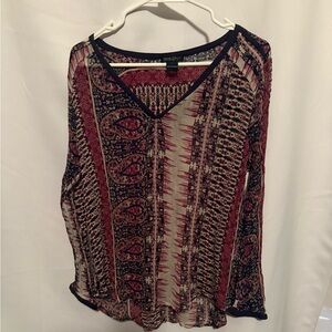 New Directions Red and Black Sleeveless Graphic Blouse